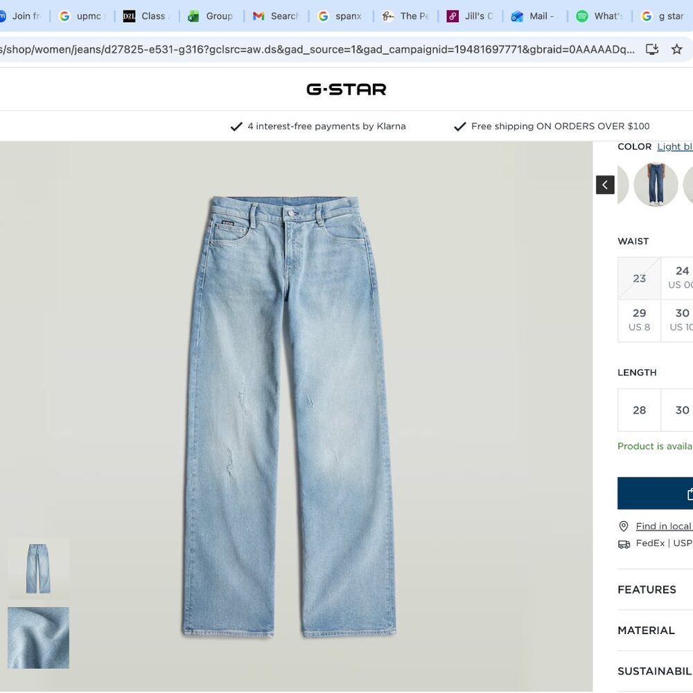 G-Star RAW Light Blue Wash 30 Waist, 32 Length